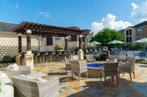 Apartments in Katy, TX - Outdoor Seating Area with Fire Pit & Pergola